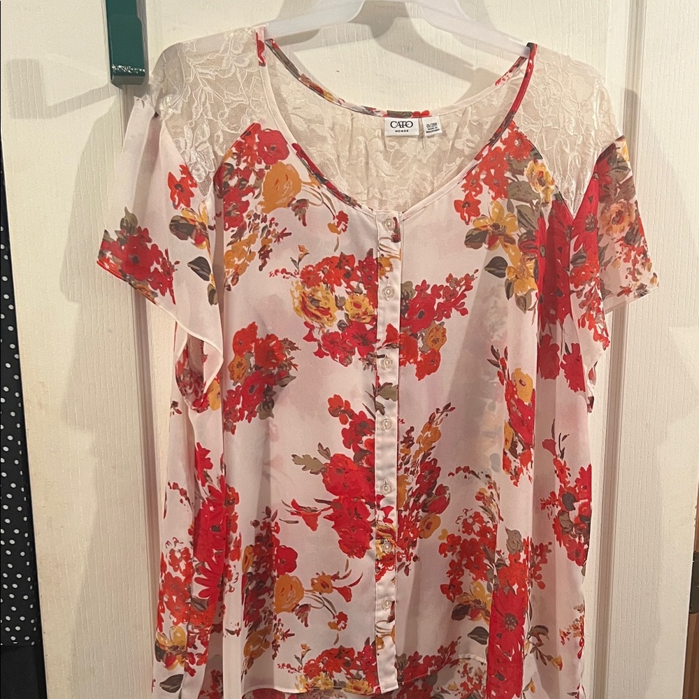Cato Red and Yellow Floral Blouse